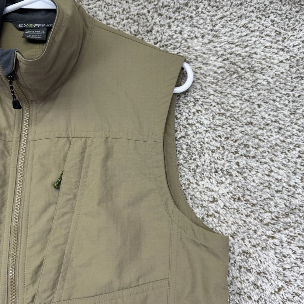 ExOfficio FlyQ Vest Men's Size Small Tan Multi-Pockets Full Zip Outdoors Hiking